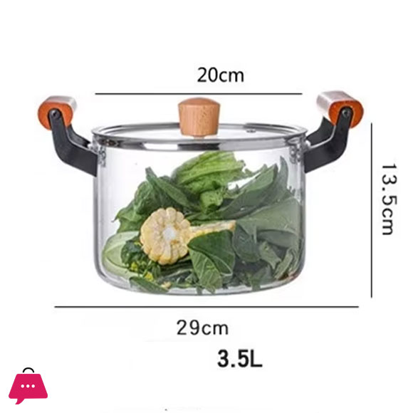 Borosilicate Glass Casserole Cooking Pot with Wooden handle Pyrex Glass Fireproof