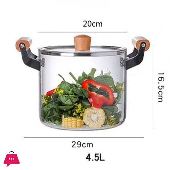 Borosilicate Glass Casserole Cooking Pot with Wooden handle Pyrex Glass Fireproof