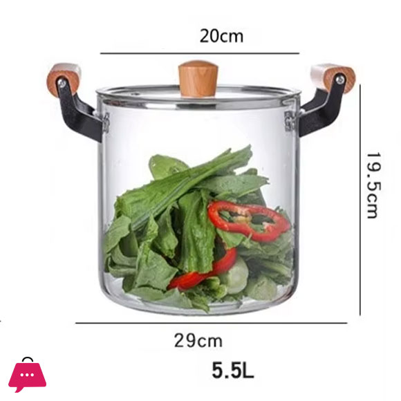 Borosilicate Glass Casserole Cooking Pot with Wooden handle Pyrex Glass Fireproof
