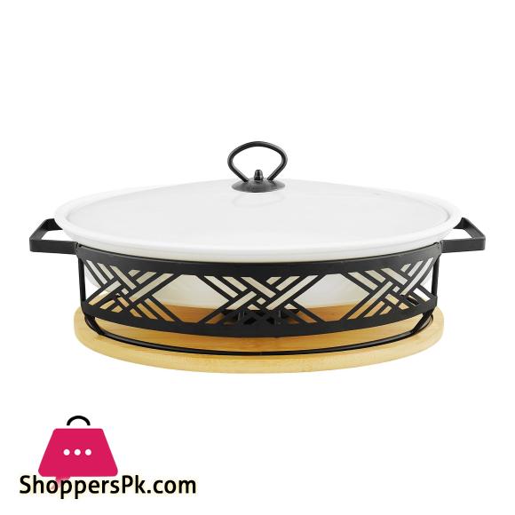 Brilliant Oval Casserole Serving Dish With Candle Stand - Buffet Food Warmer 16 Inch