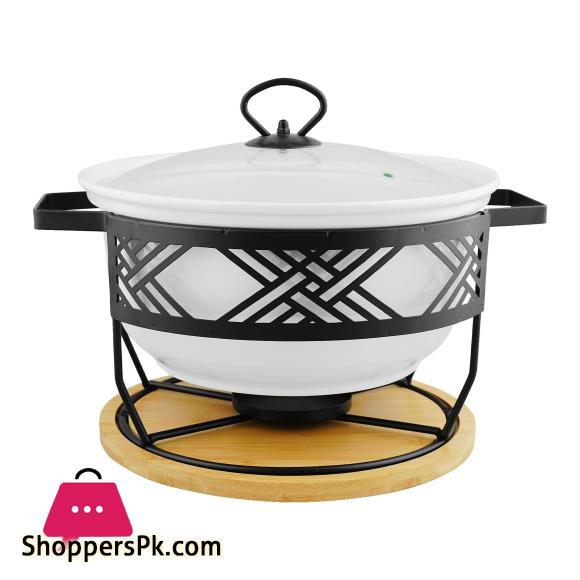 Brilliant Round Casserole Serving Dish With Candle Stand - Buffet Food Warmer 12 Inch