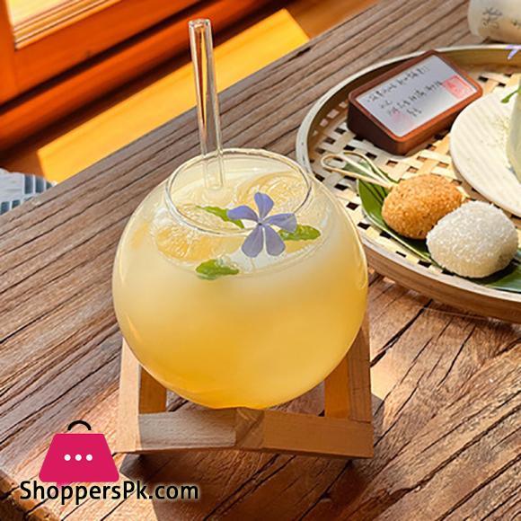 Cocktail Glass Cup With Wood Stand Creative Bar Glassware Drink Ronud Ball Mug Fruit Moon Juice Tumbler
