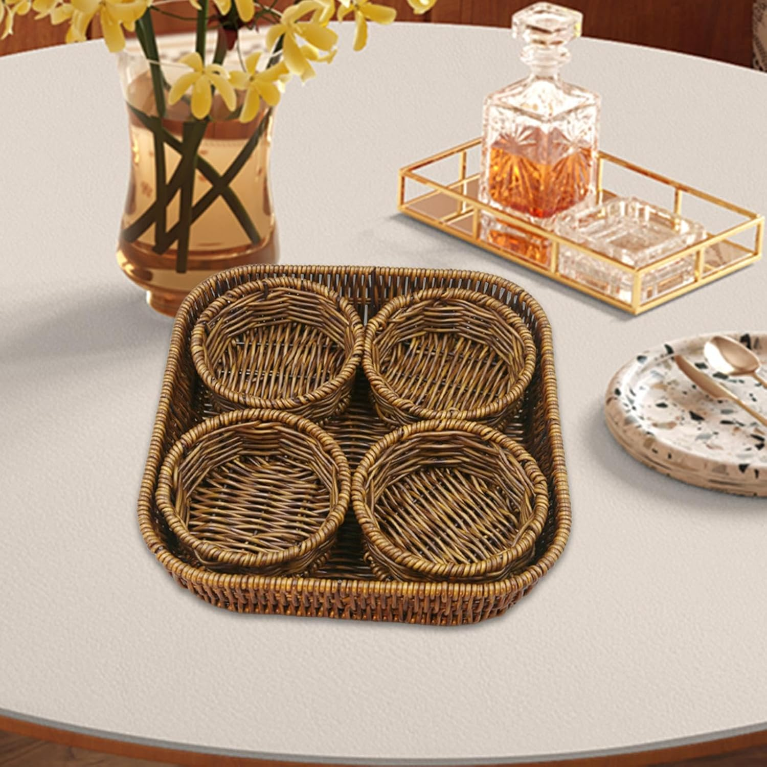 Atorse Handwoven Serving Basket Organizer Fruit Baskets For Hotel Fruits Restaurant Round 5 Atorse Handwoven Serving Basket Organizer Fruit Baskets For Hotel Fruits Restaurant Round