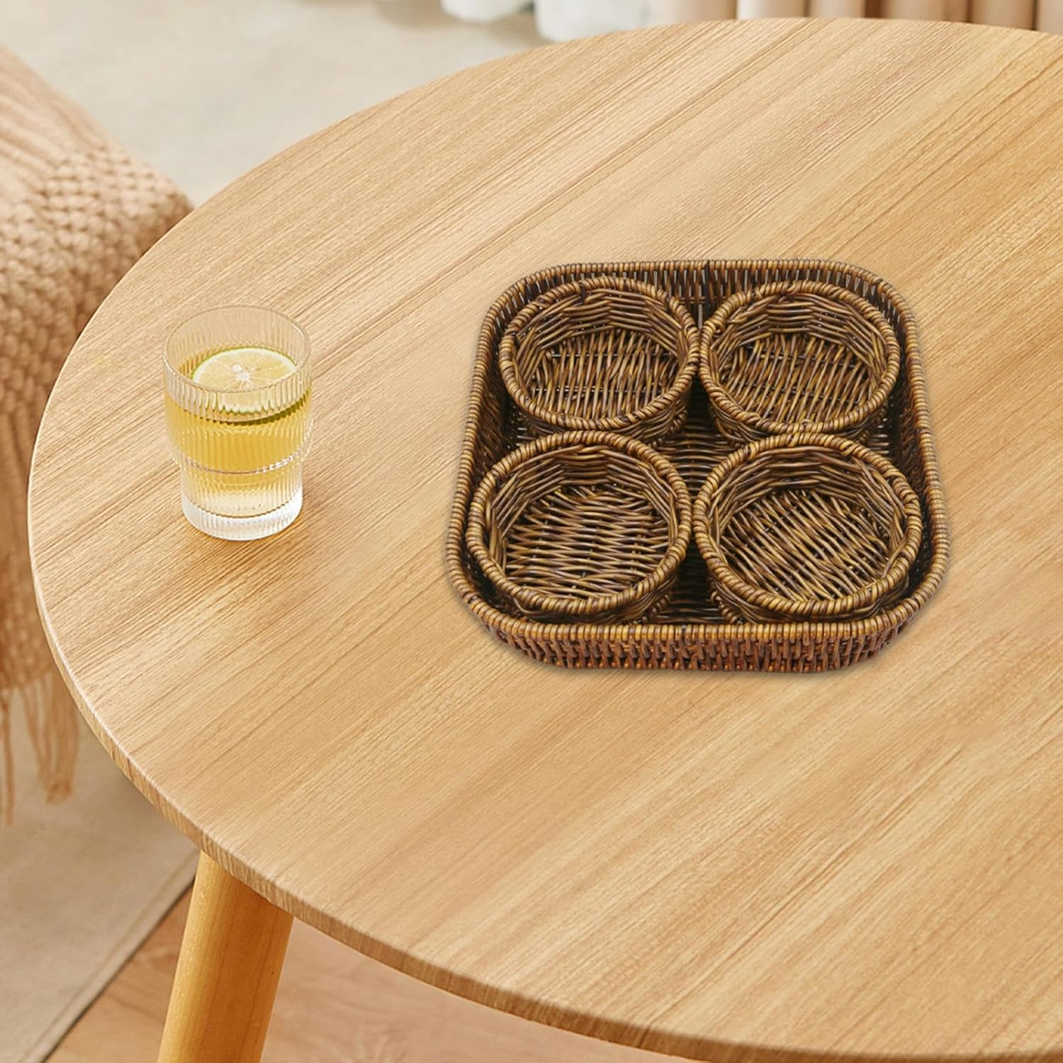 Atorse Handwoven Serving Basket Organizer Fruit Baskets For Hotel Fruits Restaurant Round 4 Atorse Handwoven Serving Basket Organizer Fruit Baskets For Hotel Fruits Restaurant Round