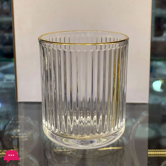 Crystal Glass Ridged Stripe Gold Rim Glass Set of 6