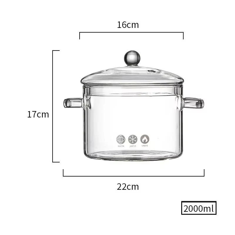 Heat-Resistant Glass Stock Pot Gas Stove Induction Safe 2 Liter 16 Heat-Resistant Glass Stock Pot Gas Stove Induction Safe 2 Liter