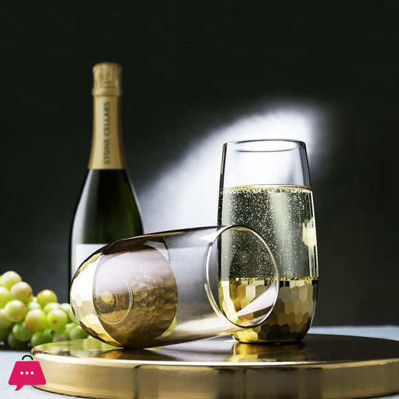 Luxury Handmade Gold Hammered Base Long Glasses Made Of Crystal - Set of 6
