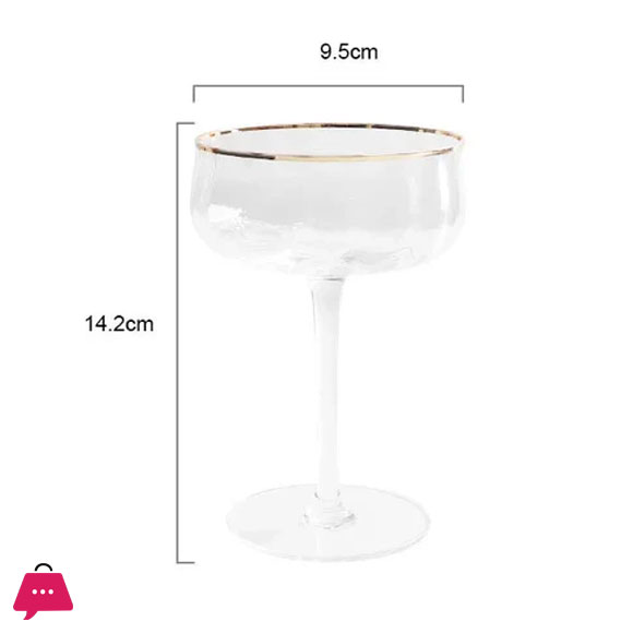 ROXBURGH Real Crystal Martini Glass with Gold Rim & Long Stem - 10oz - Set of 6