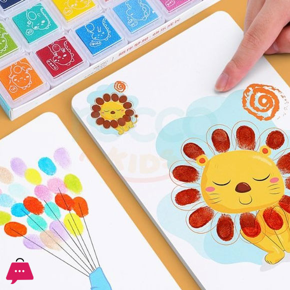 12 Color Washable Ink Stamp Pad 16 Cartoon Finger Painting Cards Finger Drawing Toys Boys Girls Party Favor Kids Gift