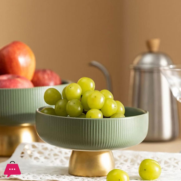 Soup Bowls Ceramic Salad Bowl Base Tall Fruit Tray Circular Vertical Stripe Family Candy Storage Tray Kitchen Supplies 8 Inch
