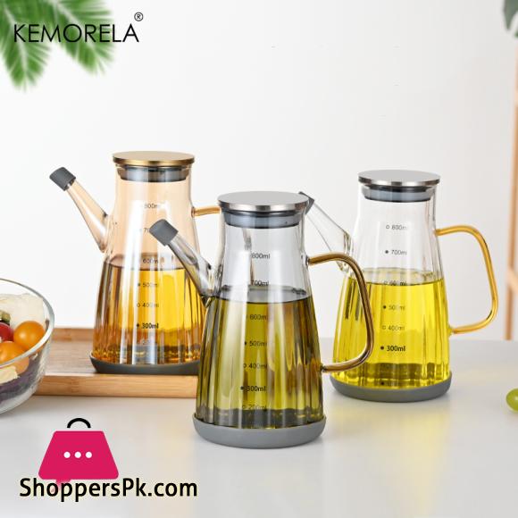 1Pc Glass Oil Pot For 700ML Capacity Oil Bottle With Graduated Stainless Steel Lid Anti-Leak Anti-Slip