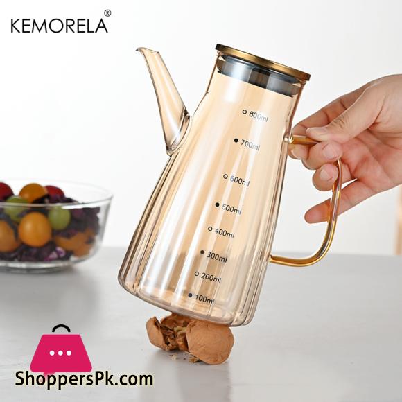 1Pc Glass Oil Pot For 700ML Capacity Oil Bottle With Graduated Stainless Steel Lid Anti-Leak Anti-Slip