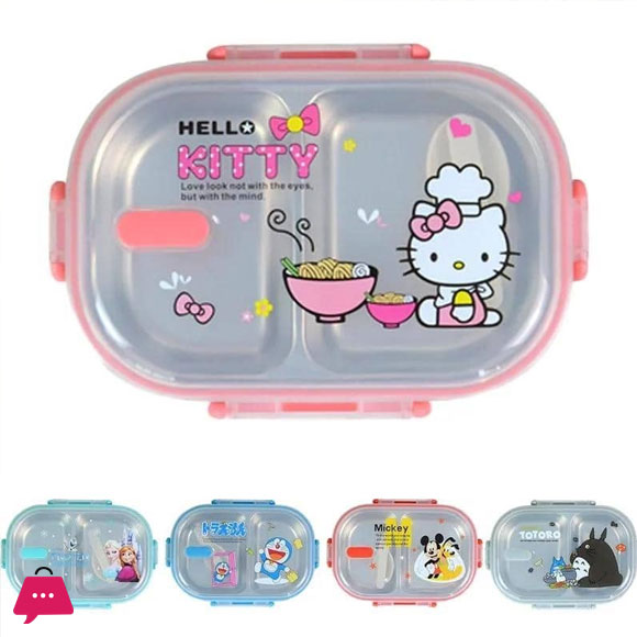 2 Partition Stainless Steel School Lunch Box with Spoon