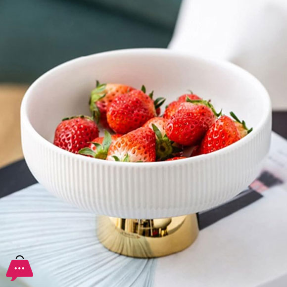 Soup Bowls Ceramic Salad Bowl Base Tall Fruit Tray Circular Vertical Stripe Family Candy Storage Tray Kitchen Supplies 10 Inch