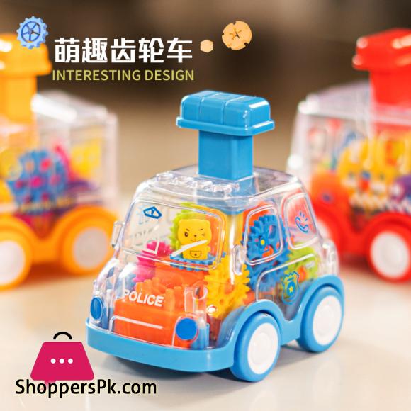 Childrens Puzzle Transparent Gear Toy Car Press Pull Back Inertia Glide Car