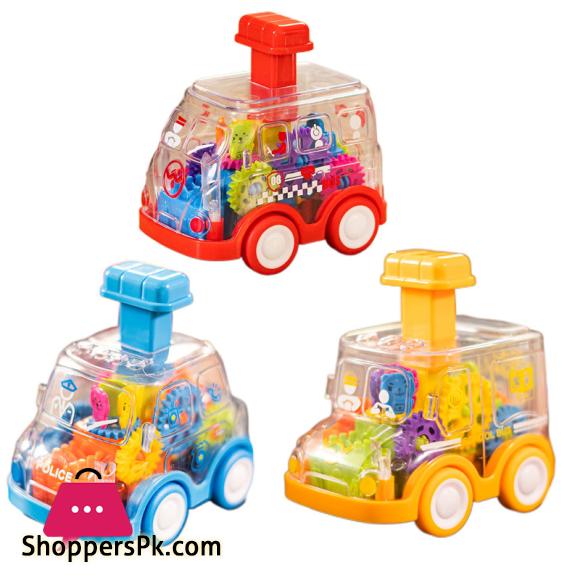 Childrens Puzzle Transparent Gear Toy Car Press Pull Back Inertia Glide Car