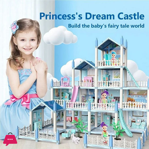 Childrens Toy Snow Princess Doll House Villa Castle Girl Home Toy (Nine Rooms 1 Terrace )