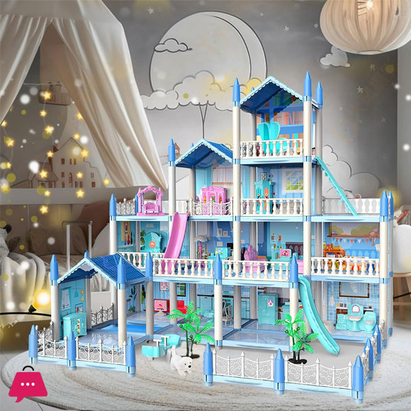 Childrens Toy Snow Princess Doll House Villa Castle Girl Home Toy 4 Story 14 Rooms