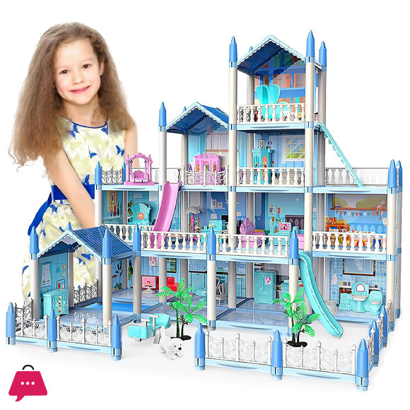Childrens Toy Snow Princess Doll House Villa Castle Girl Home Toy 4 Story 14 Rooms