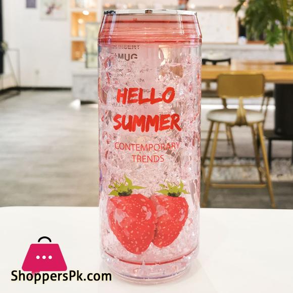 Crack Style Refrigerator Ice Cup Cans Plastic Reusable Cup Double-Layer Plastic Water Bottle with Straw