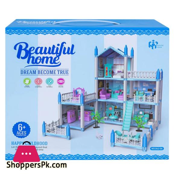 Childrens Toy Snow Princess Doll House Villa Castle Girl Home Toy 6 Rooms 1 Terrace