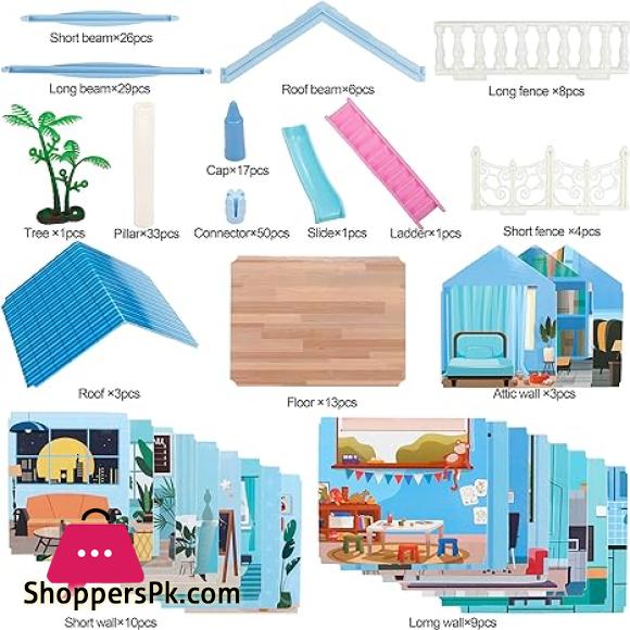 Childrens Toy Snow Princess Doll House Villa Castle Girl Home Toy 6 Rooms 1 Terrace