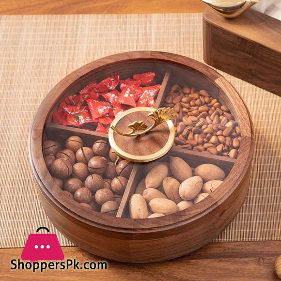 Double Layer Walnut Solid Wood Fruit Plate European Home Modern Dried Fruit Snack Dishes