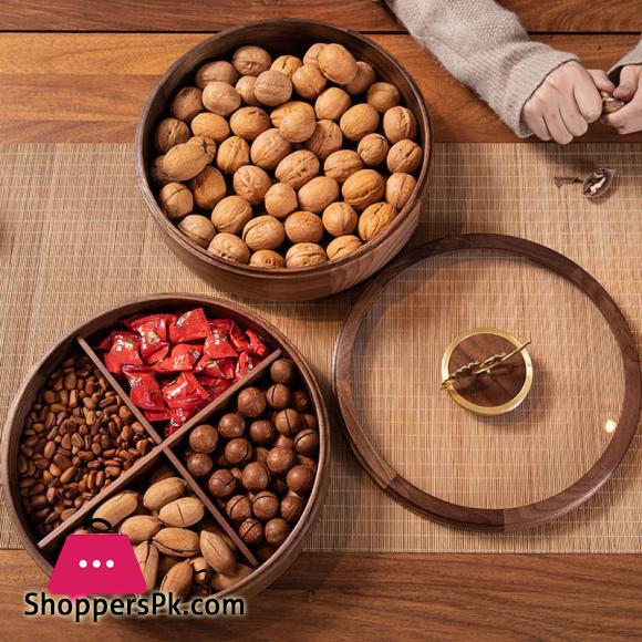 Double Layer Walnut Solid Wood Fruit Plate European Home Modern Dried Fruit Snack Dishes
