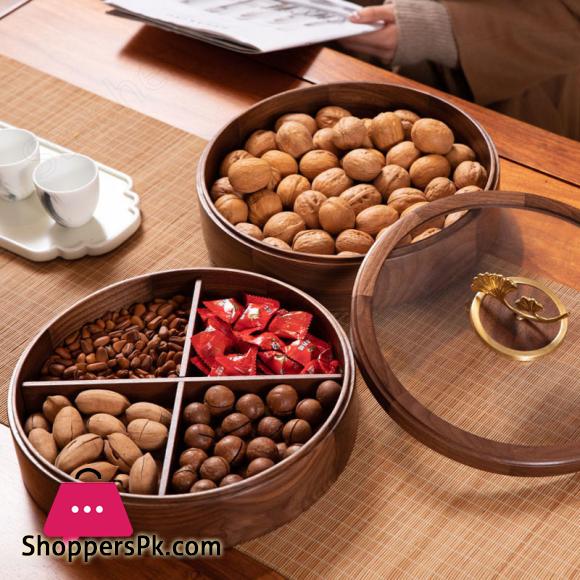 Double Layer Walnut Solid Wood Fruit Plate European Home Modern Dried Fruit Snack Dishes
