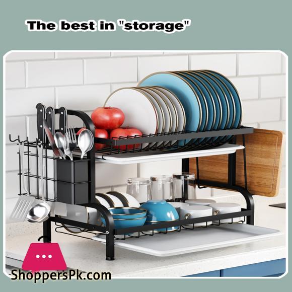 Drainer Rack Dish Storage Bowl Shelf Iron Multi-functional Plate Racks Simple Draining Kitchen 2-Tier