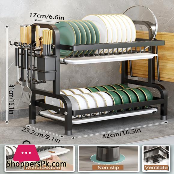 Drainer Rack Dish Storage Bowl Shelf Iron Multi-functional Plate Racks Simple Draining Kitchen 2-Tier