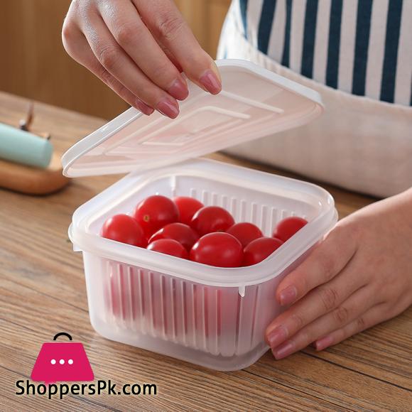Refrigerator Fruit and Vegetable Storage Box Kitchen Drain Storage Box With Cover