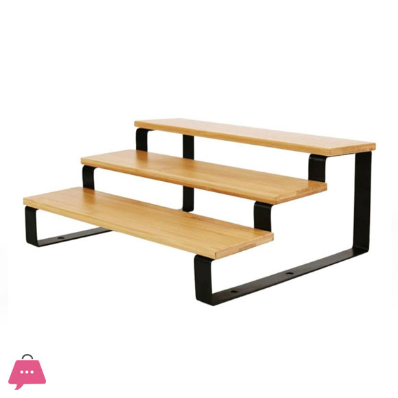 Three-Tier Bamboo Stand with Black Metal Base