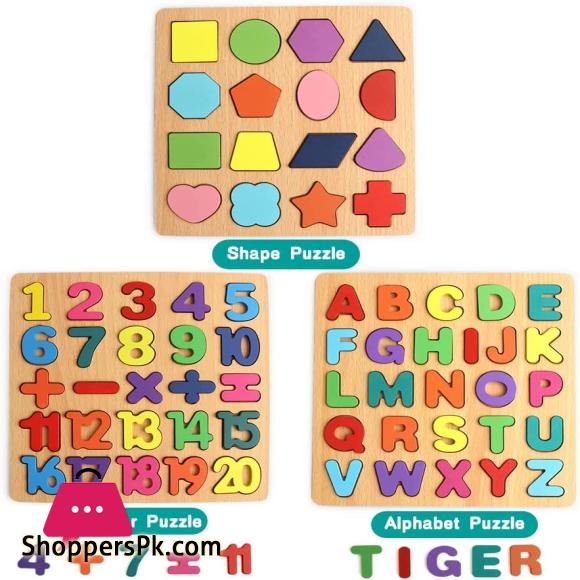 Wooden Alphabet | Puzzles & Numbers Count Board, Colorful ABC Uppercase Letters/Numbers/Shapes for Kids Toddlers Preschool Early Learning Educational Toys