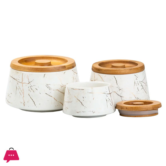 Ceramic Containers with Bamboo Lid 3 Pcs jars - JC7603-H28