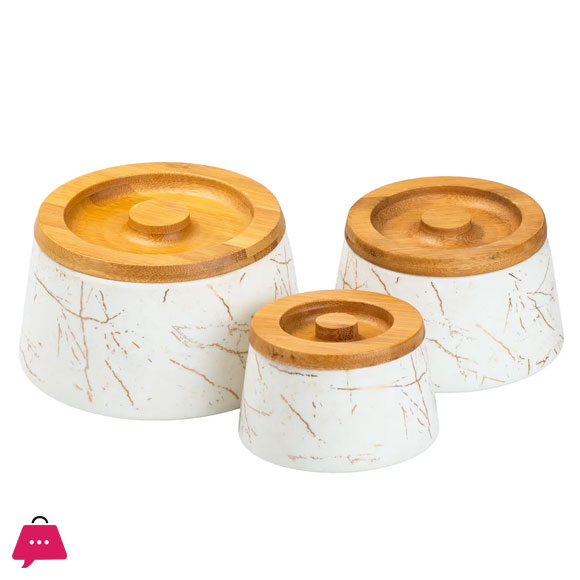 Ceramic Containers with Bamboo Lid 3 Pcs jars - JC7603-H28