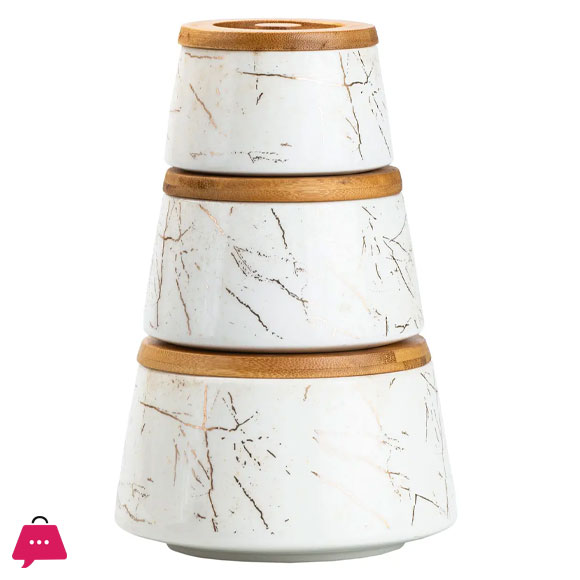 Ceramic Containers with Bamboo Lid 3 Pcs jars - JC7603-H28