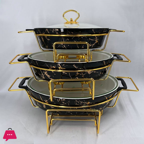 Chafing Dish Buffet Set Ceramics Chafer with Marble Finish Chafer and Buffet Warmer - Oval