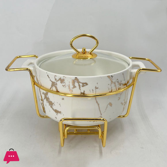 Chafing Dish Buffet Set Ceramics Chafer with Marble Finish Chafer and Buffet Warmer Round - 9 Inch