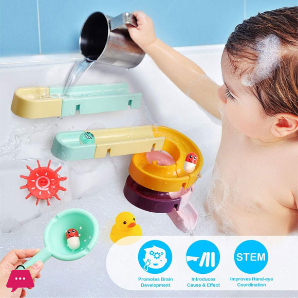 Childrens Bath Toys Set, 24Pcs DIY Slide Waterfall Track Stick with Suction Cup and Wheels Water Ball Shower Floating Bathtub Toy Summer Children Bathtub Gift for Kids Boys Girls