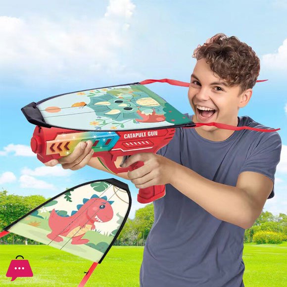 Kids Kite Launcher Kites Beach Toys Shooting Kites Gun Flying Glider Air Combat
