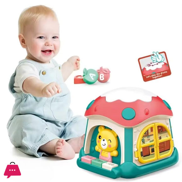 Mushroom Musical Activity Cube for Baby 6 to 12 Months Old Play Interactive Educational Activity Pyramid Multi-Functions with Lights Sounds