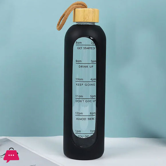 silicon cover Glass Cup Time Market Drinking Water Bottle with Rope Screw Bamboo Lid Unique Design 500 ML