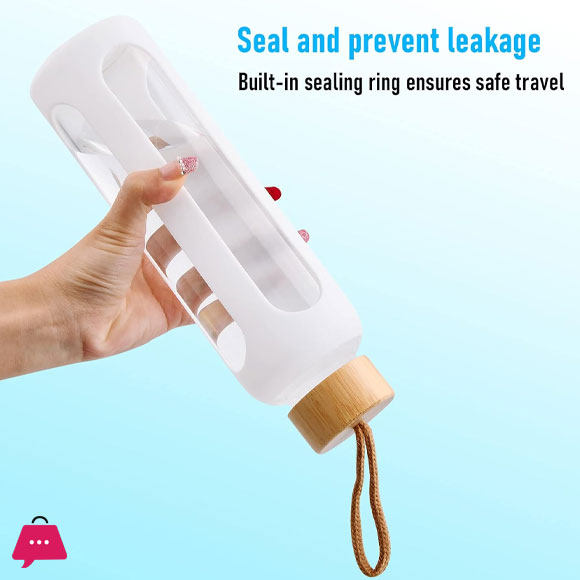 Silicon Cover Glass Water Bottle Reusable Sports, Work, School, Travel, Hiking Leak-Proof, Dishwasher Safe 500 ML