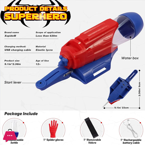 Spider-Man Water Gun for Kids Web Shooters Toy Wrist Launcher with Glove, Water Pistol