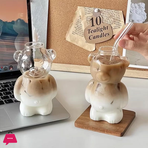 1PC 320ML Creative Cute Bear Coffee Mug with Straw