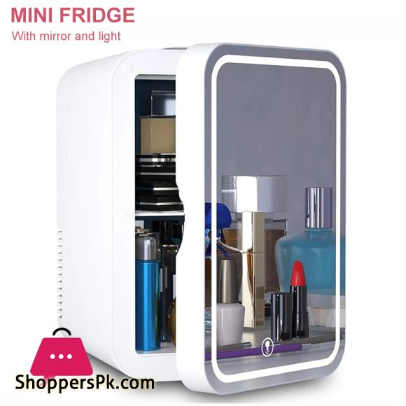 4L Mini Fridge Portable Storage Refrigerator WIth LED Light Mirror Cooler Home Car Use