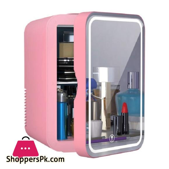 4L Mini Fridge Portable Storage Refrigerator WIth LED Light Mirror Cooler Home Car Use