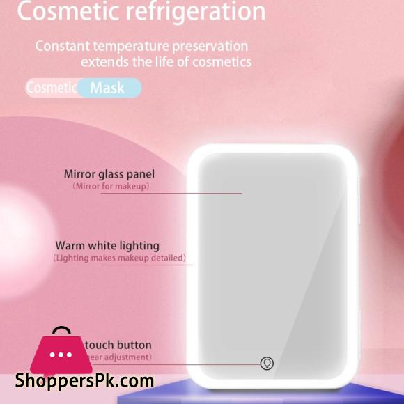 4L Mini Fridge Portable Storage Refrigerator WIth LED Light Mirror Cooler Home Car Use