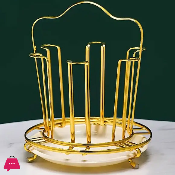 6 Holder Drinking Glass Drainer Stand with Drain Tray and Silicone Protective Hooks Non-Slip Bottle Drying Tree for Glasses Tumbler Kitchen